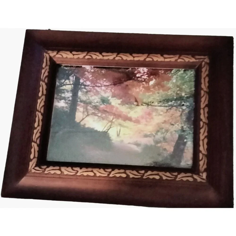 Autumn Pathway Photo Art Print Vintage Wooden Picture Frame Fall Foliage Leaf Co